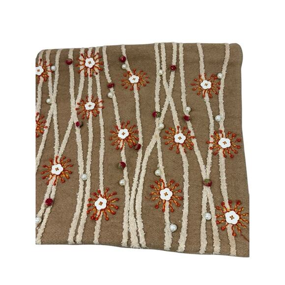 Pier One 15x15 Square Throw Pillow Cover Beaded Beige Brown Orange Wool READ - Picture 3 of 12